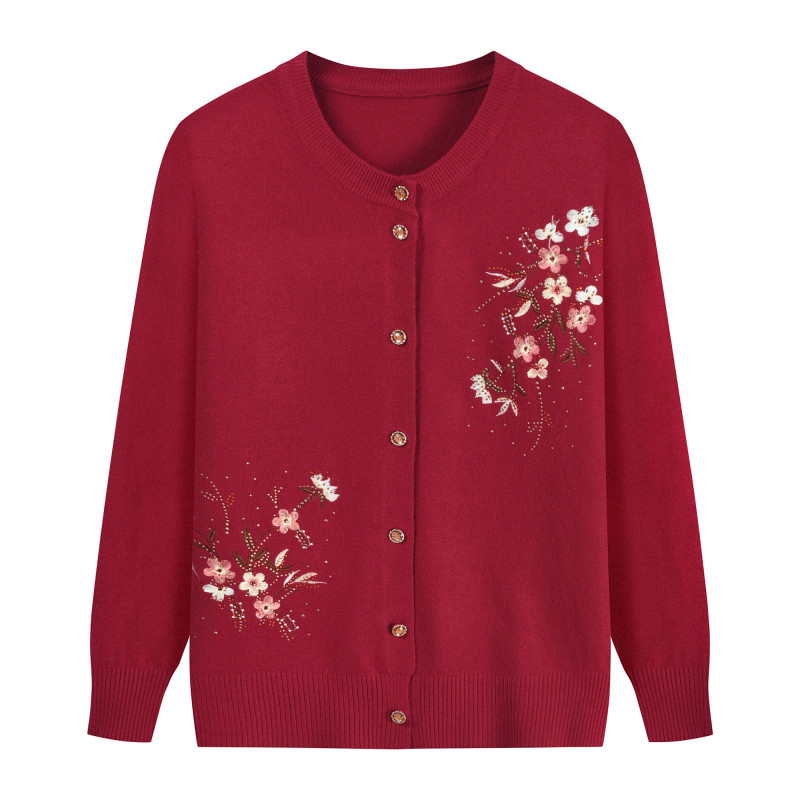 Bloemenprint Knitwears Oma's Lente Herfst Trui Jas Middelbare Leeftijd Moeder Vest Geborduurd Breien Top Voor_voghion.com