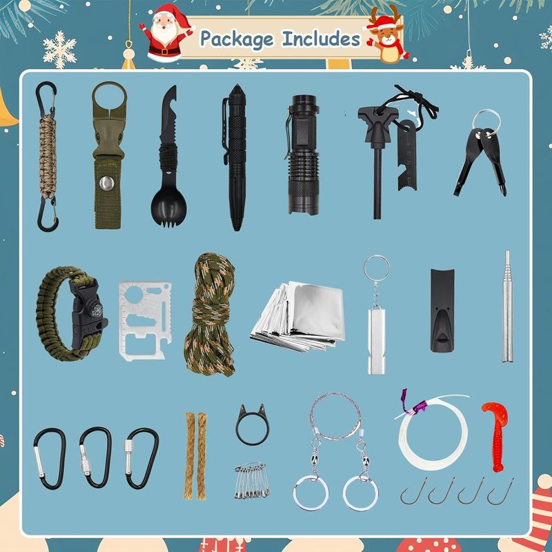Kit di strumenti di sopravvivenza per avventure all'aria aperta: attrezzatura multifunzionale per campeggio, escursionismo e pesca con scatola misteriosa a sorpresa_voghion.com