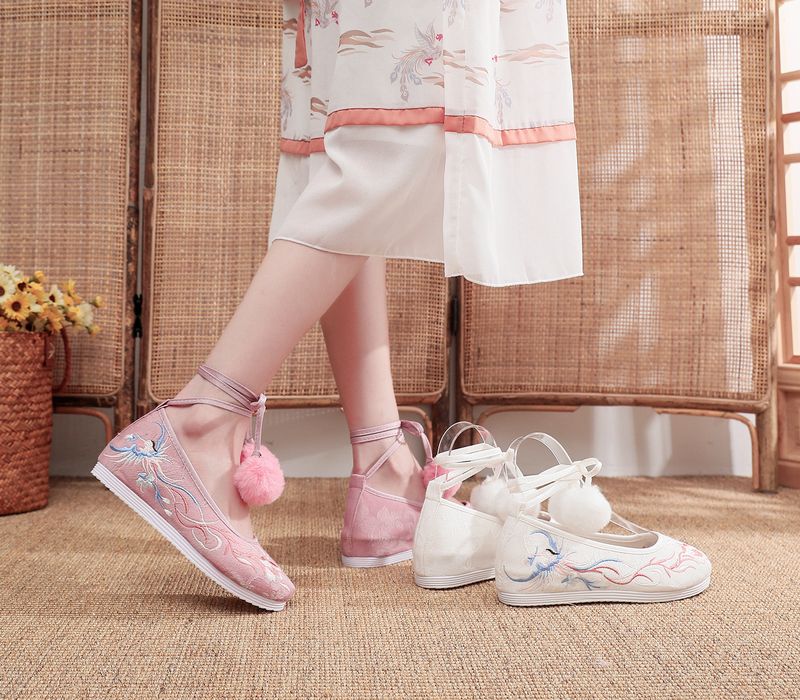 Abito antico da ballo in lana con testa rotonda Hanfu, stile cinese, stile Guofeng, da donna, con scarpe in stoffa ricamate._voghion.com