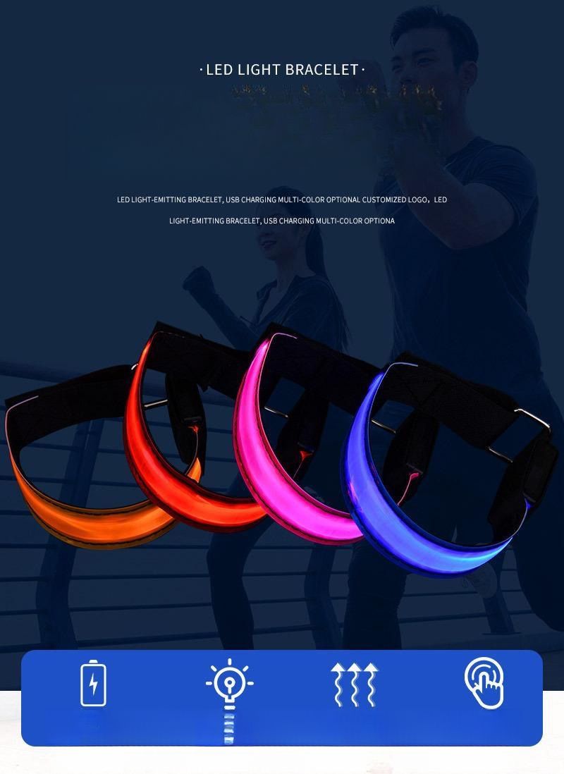 Braccialetto luminoso a LED ricaricabile tramite USB, luce di avvertimento notturna, attrezzatura riflettente per la corsa_voghion.com
