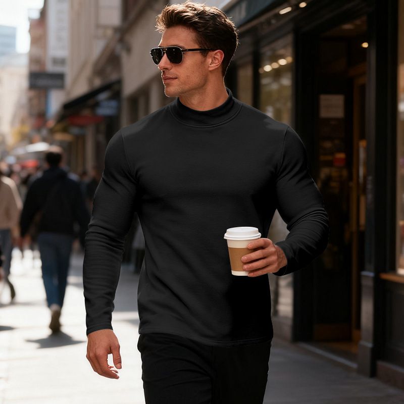 Thermisches Soft-Touch-Langarm-T-Shirt – Atmungsaktive Halb-Rollkragen-Basisschicht für Herren_voghion.com
