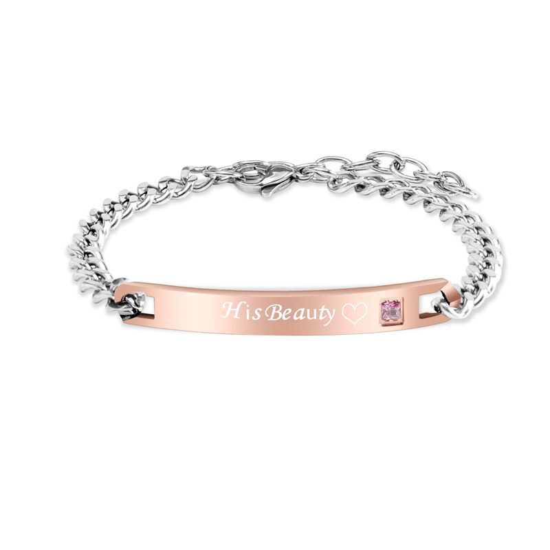 Bracciale alla moda hip-hop in acciaio al titanio per coppie, regalo di San Valentino, corona, cuore, zircone, incisione_voghion.com