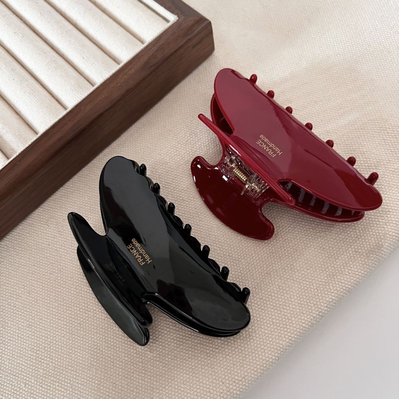 Fermaglio per capelli coordinato, stile coreano, semplice ed elegante, in acetato rosso medio, con elastico per la schiena e la testa, con fermaglio a squalo._voghion.com
