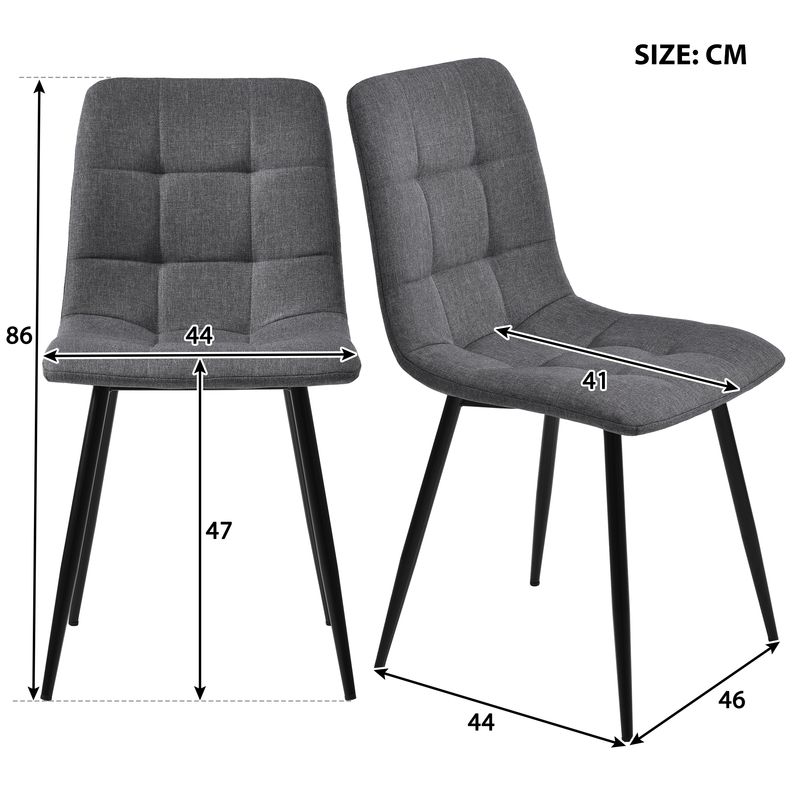 117cm Esstisch Mit 4 Stühlen Set, Rechteckiger Esstisch Moderner Küchentisch Set ,Dunkelgrauer Leinen Esszimmerstuhl,Schwarze Tischbeine_voghion.com