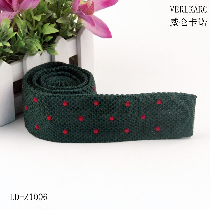 New Solid Color Polyester Silk Knitted Flat Head Type Narrow Version Woolen Embroidered Necktie Long Term Fashion_voghion.com
