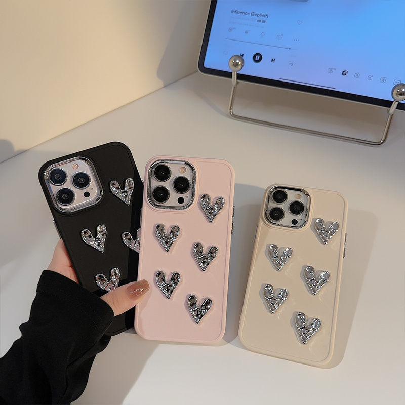 Galvanisiertes silbernes kleines Liebesherz, geeignet für iPhone 14 Apple 13 Promax Handyhülle 12 dreidimensionale 11 Anti-Fall-Softshell für Frauen_voghion.com