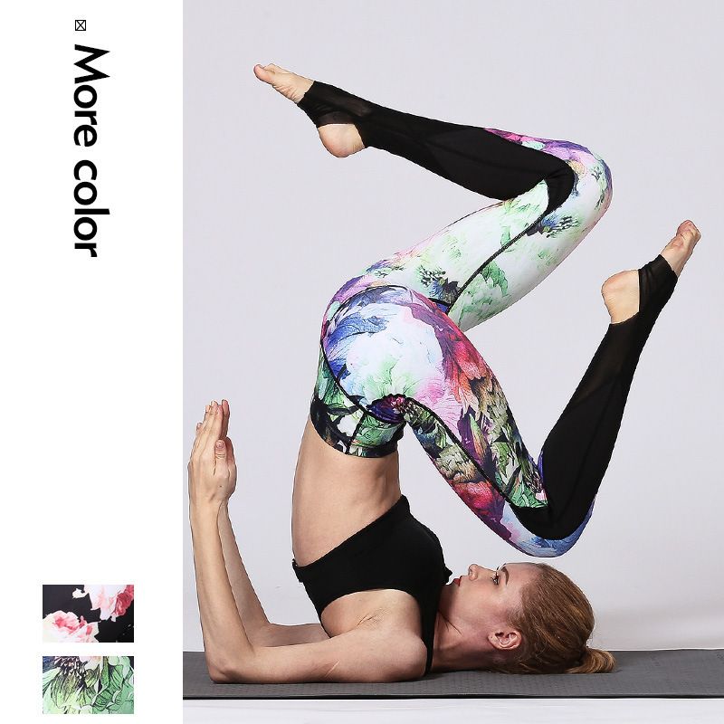 New Women's With Mesh, Quick-Dry Sports Leggings, Digital Print, Footed Yoga Pants_voghion.com