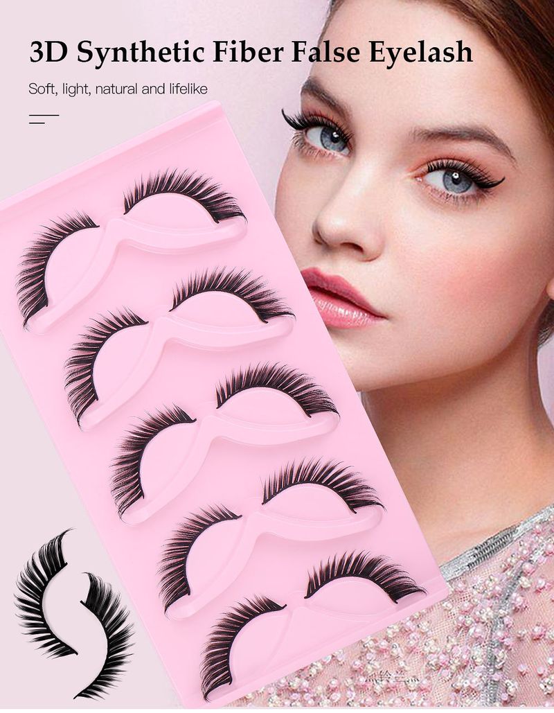 False Eyelashes Oblique Flying Fox Series Hard Stem False Eyelashes 5 Pairs Of Simulation Natural Eye Tail Lengthened Thick Curled Eyelashes_voghion.com