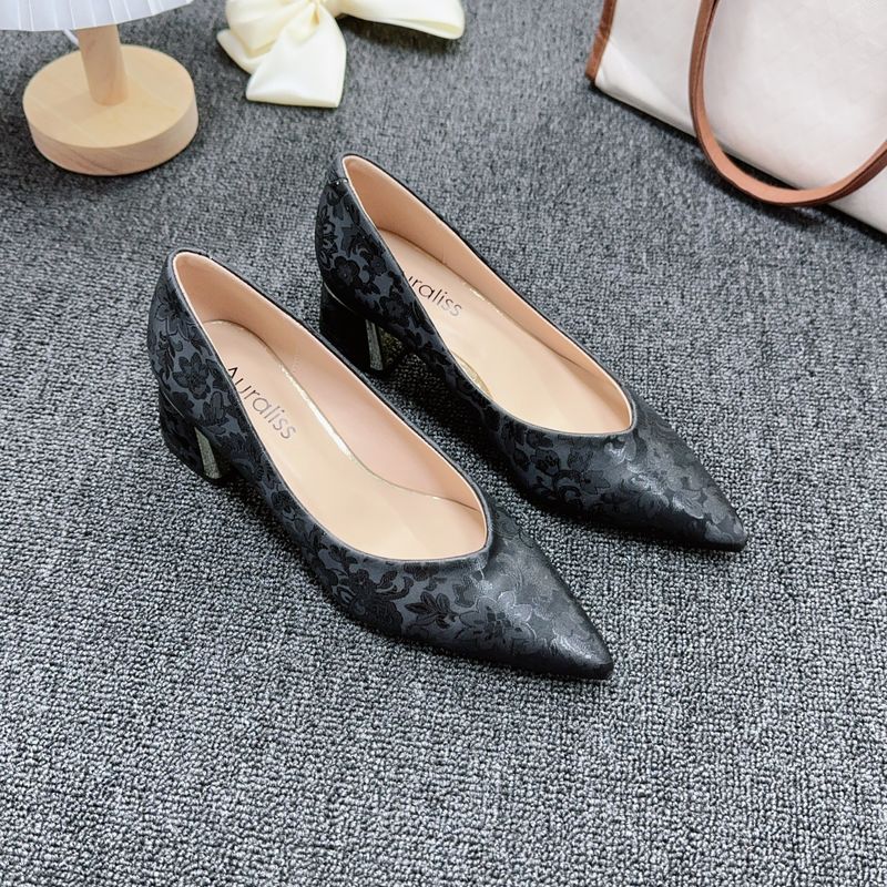 Schaffell Edition ~ Nationalen Trendy Neue Chinesische Stil Echtes Leder High Heels Flacher Mund Spitz Mode Single_voghion.com