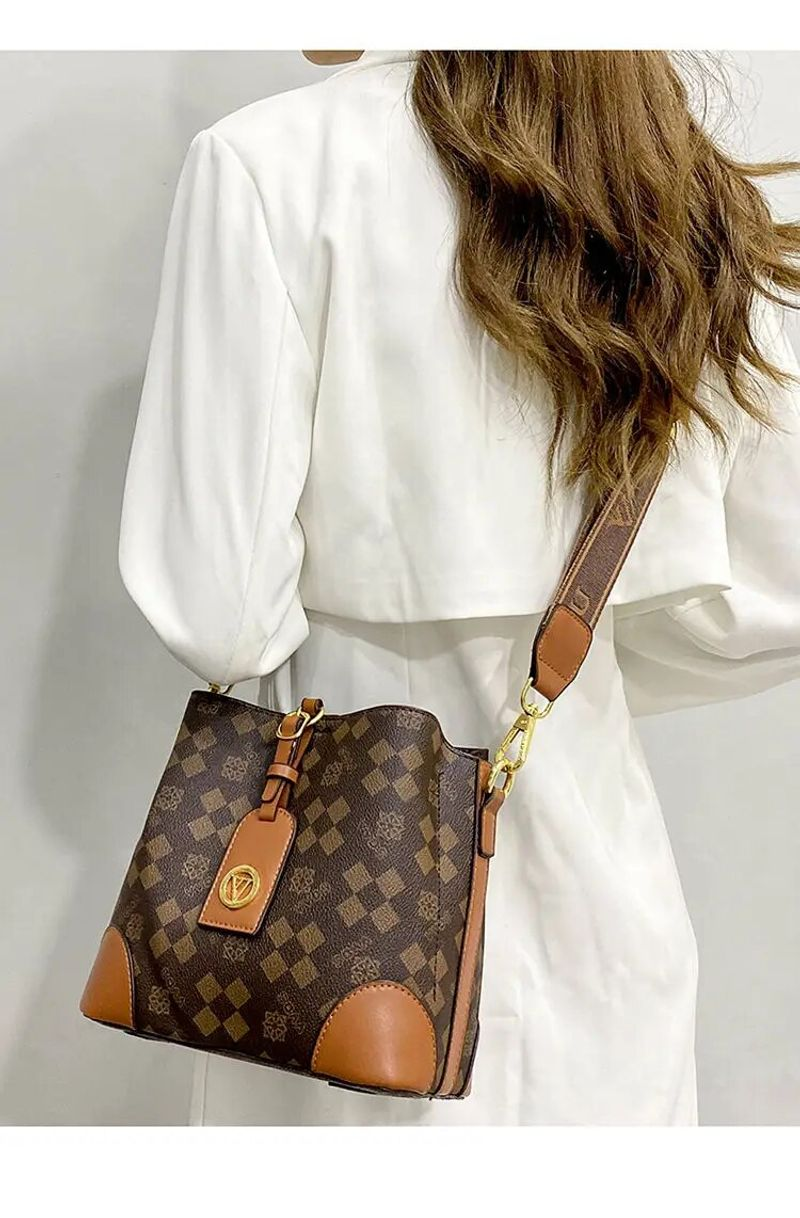 Ellovado Borsa a tracolla in morbida pelle di grande capacità per le donne Borse a tracolla con motivo monogramma Plaid Sac di alta qualità A491_voghion.com