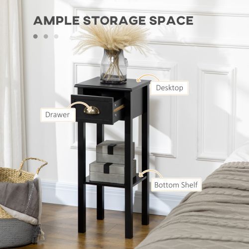 HOMCOM 29" 2-Tier Side Table With Drawer Shelf, End Table For Living Room, Black_voghion.com