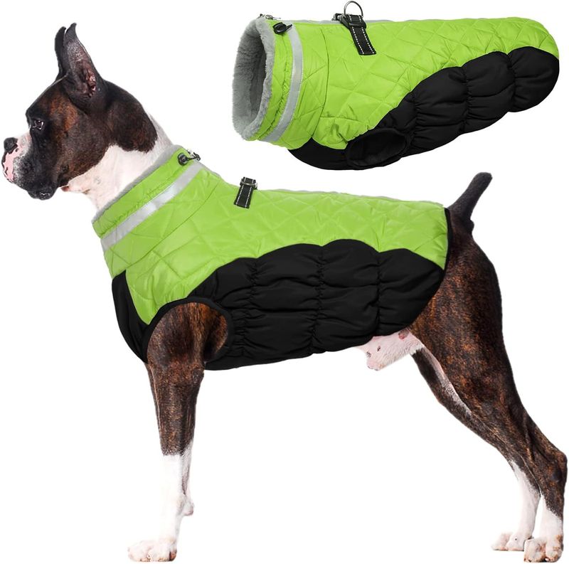 Giacca invernale in cotone spesso e antivento per cani, con fodera in pile caldo e imbottito_voghion.com