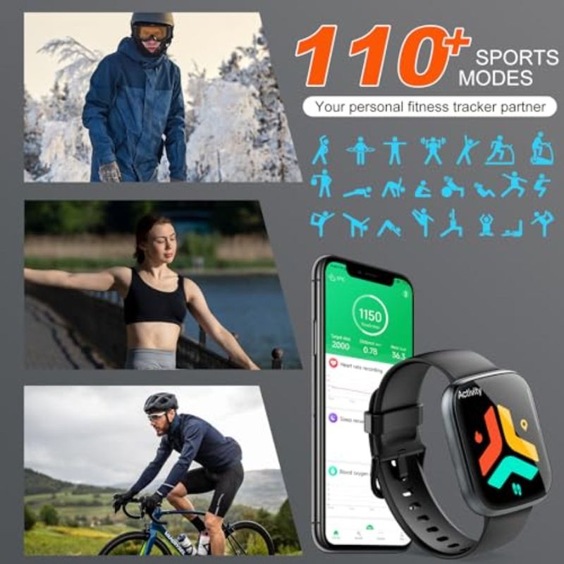 Smart Watch For Men Women Bluetooth Call 1.95 HD Touch Screen Fitness Watch With Sleep Heart Rate Monitor 100+ Sports Modes IP6_voghion.com