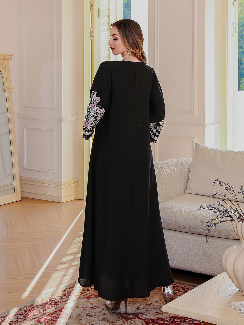 Damkläder Klänning Dubai Broderad Robe Muslim lång kjol_voghion.com