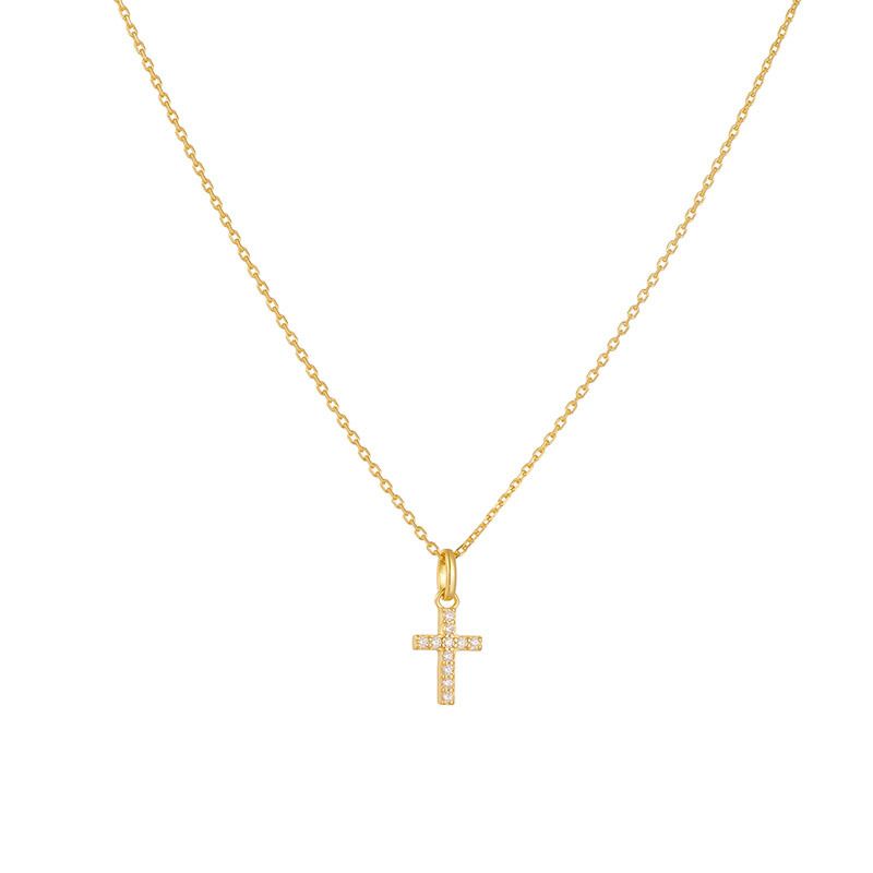 Collana con croce di diamanti in argento sterling, design di nicchia, alta qualità, con catena a clavicola, semplice temperamento, da donna_voghion.com