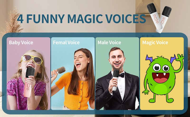 Draagbare karaokemachine met 2 draadloze microfoons, mini-karaokemachine met led-lampjes, Bluetooth-luidspreker voor kinderfeestjes en volwassenen_voghion.com