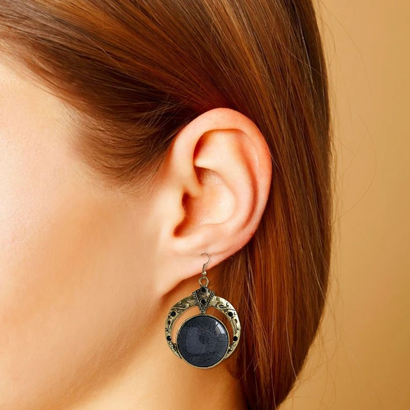 Yamaler 1 Paar einzigartige geschnitzte Strass-Dekor große böhmische runde baumelnde Haken-Ohrringe Modeschmuck_voghion.com