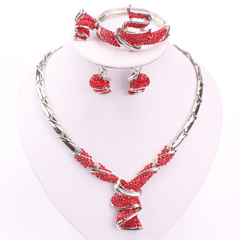 Afrikaanse kralen sieradenset dames zilverkleurig kristal bruiloftsfeest ketting armband oorbel ring fijne sieradenset_voghion.com
