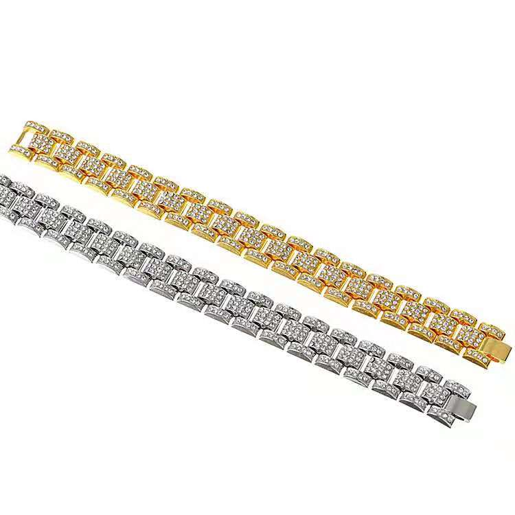 Zegarek na bransoletce dla mężczyzn Iced Out Clock Hip Hop Duży łańcuch Złoty zegarek na rękę Rhinestone Bling Męski zestaw prezentowy Religio Masculino_voghion.com