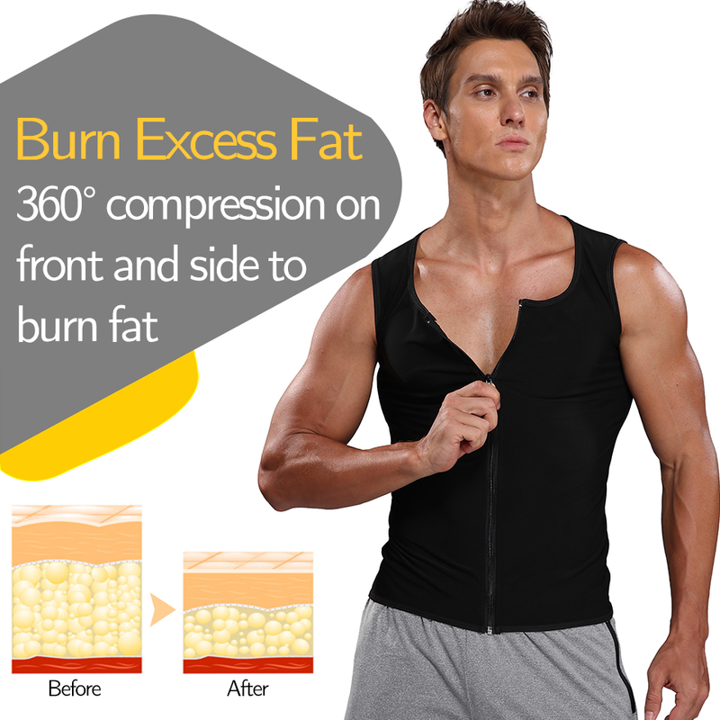 Sudore Uomo Sauna Gilet Vita Trainer Corsetto Cerniera Allenamento Canotta Dimagrante Body Shaper Camicia a compressione Pesare_voghion.com