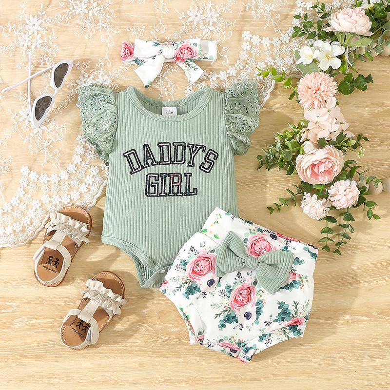 Adorabile completo da neonato composto da 3 pezzi con ricamo di lettere e stampa a fiocco, in morbida maglia di cotone, comodo ed elegante per neonati (0-12 mesi)_voghion.com