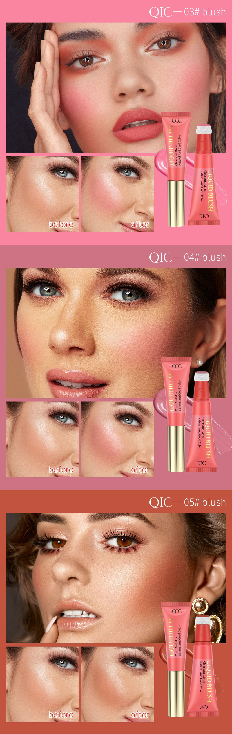 Esponja de color QIC Qini para cabeza, labios y mejillas, rubor de doble uso, agua hidratante, fácil de quitar, sujeción de maquillaje sedoso_voghion.com