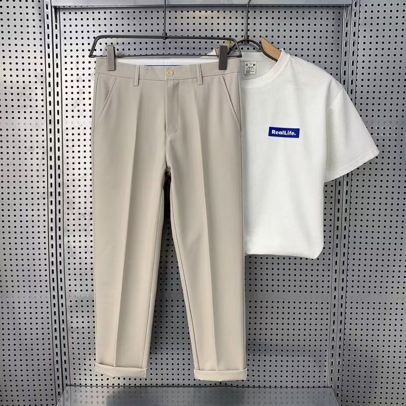 Xiao Xi pants, men's summer solid color simple slim fit straight leg pants, business casual small leg pants, loose drape suit pants_voghion.com