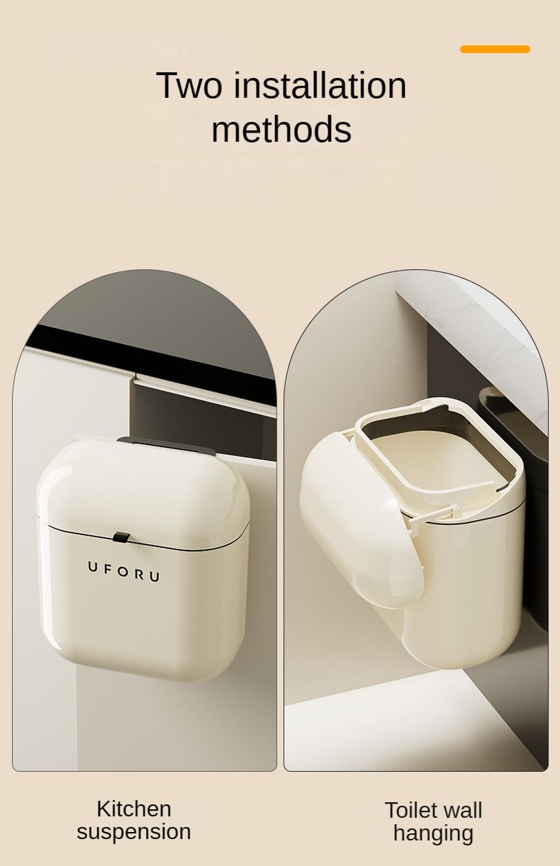 9L/12L DIY Cremefarbener Wand-Mülleimer für die Küche mit Deckel für Lebensmittelabfälle und Badezimmer, kein Verbiegen, hohes Erscheinungsbild_voghion.com