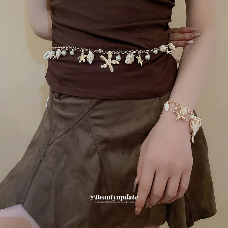 Bohemian Beach Starfish Shell Necklace Set Seaside Vacation Style Collarbone Light Luxury High-End Waist Chain For Women_voghion.com