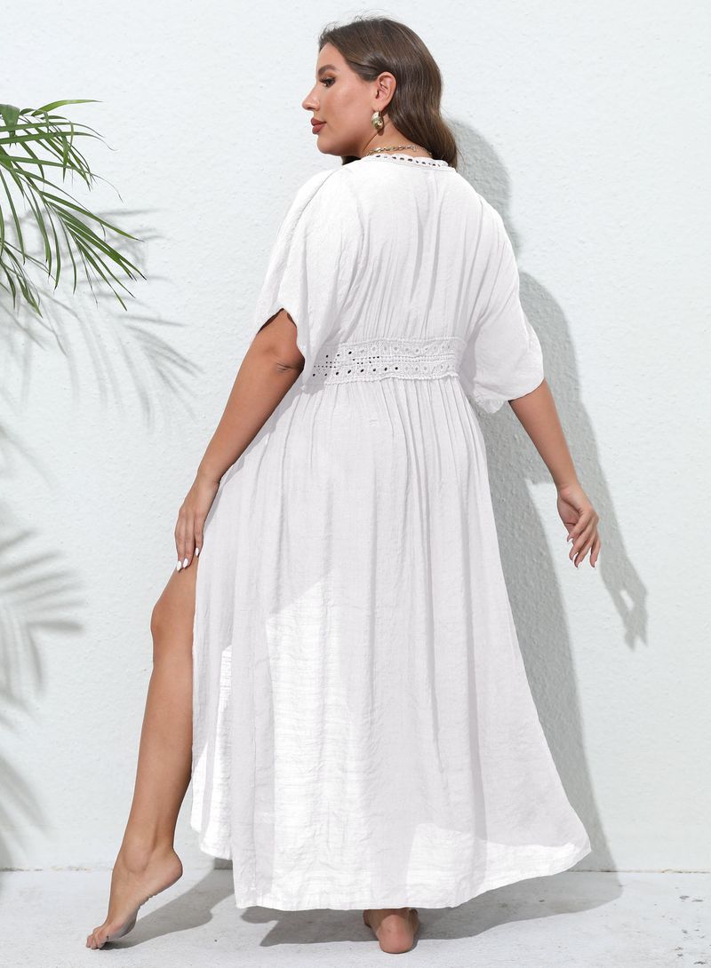 Damenmantel große Größe Damenbekleidung Spitze Spleißen Strand Bikini Oberbekleidung Riemen Sonnenschutz Strickjacke_voghion.com