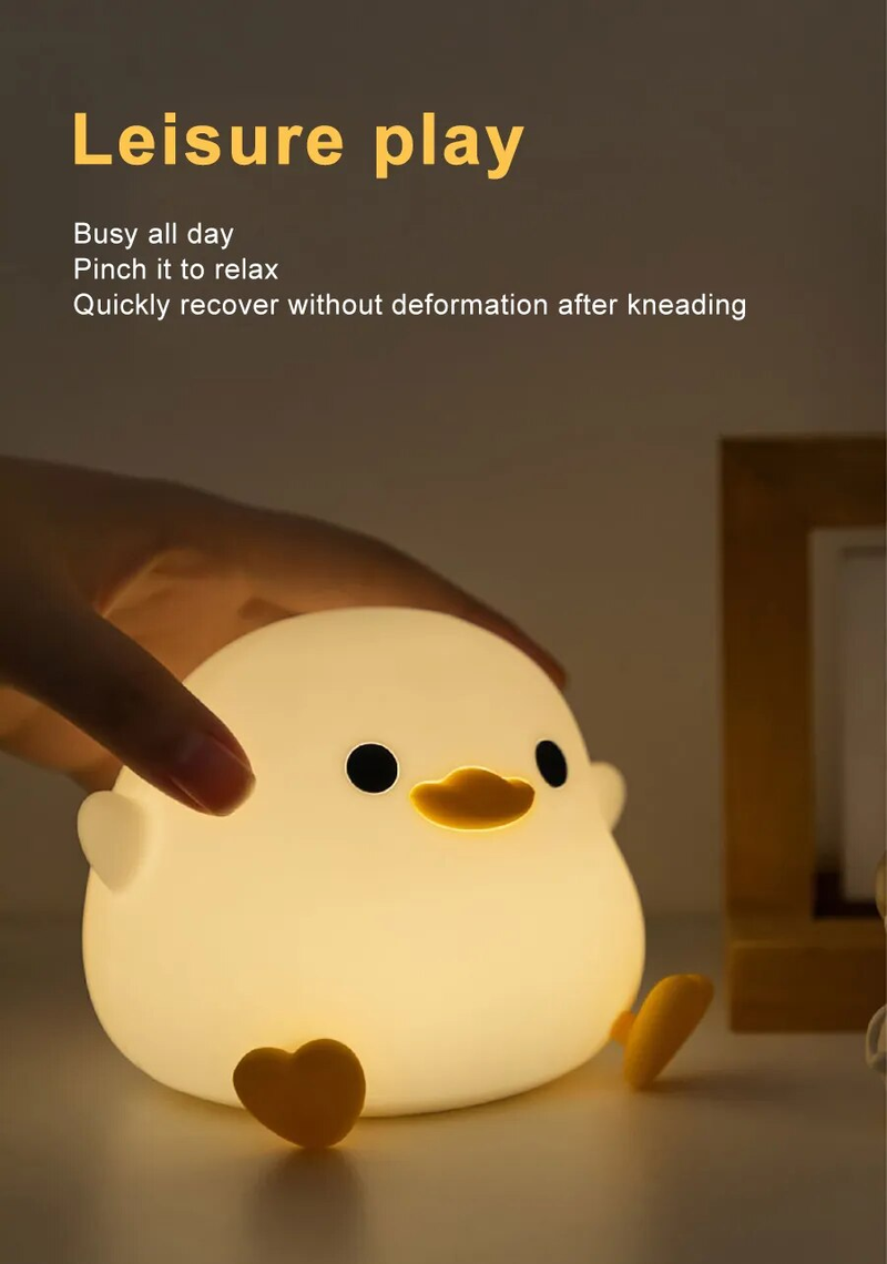 LED-nachtlampje Schattige eend Cartoon dieren Siliconen lamp voor kinderen kind Aanraaksensor Timing USB Oplaadbaar voor verjaardagscadeaus_voghion.com