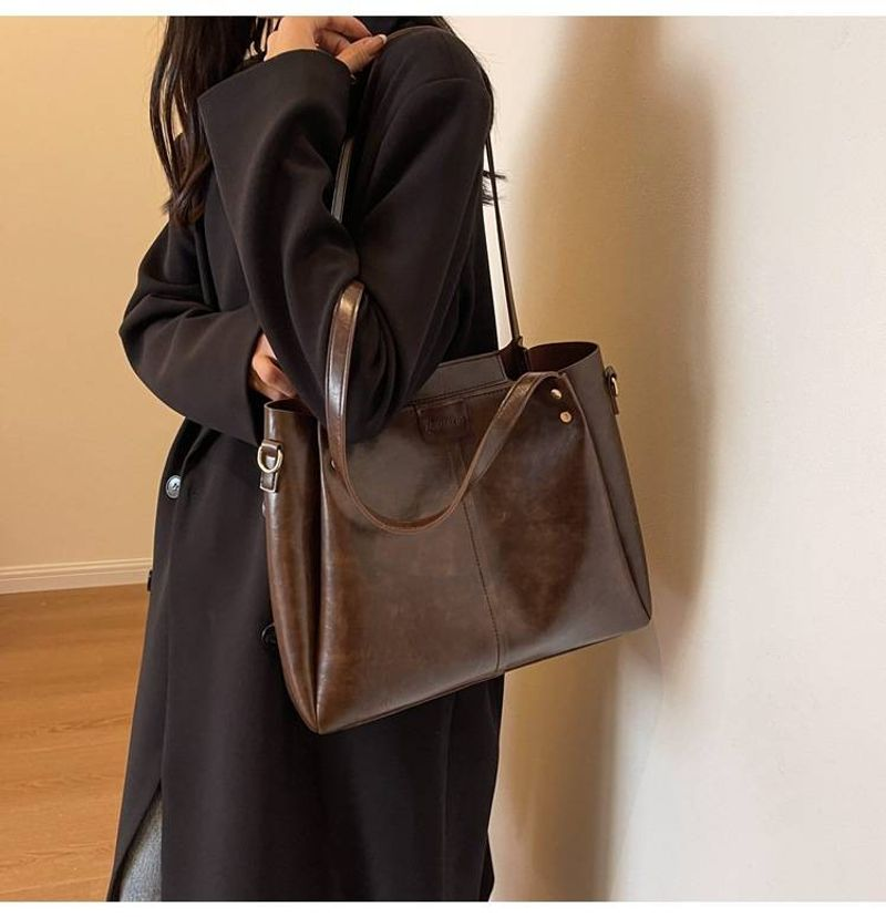 Vintage Pendler-Einkaufstasche großem Fassungsvermögen, neue Handtasche mit strukturiertem, breitem Schultergurt,_voghion.com