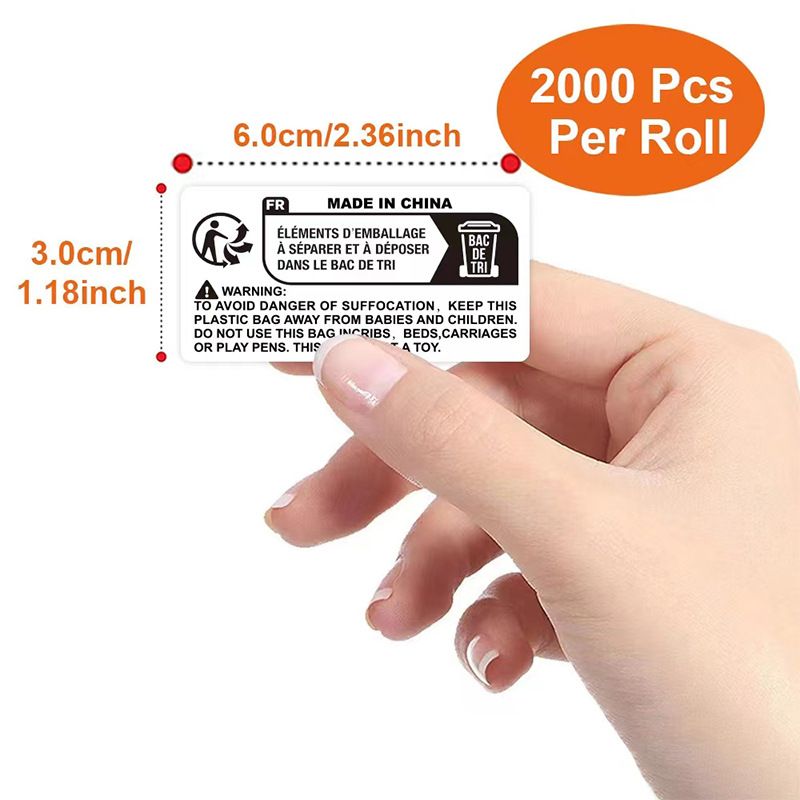 1000/2000 PCS Self-Adhesive Warning Labels - 70x20mm Eco-Friendly Packaging Stickers For Child Safety, Choking Hazard, Multilingual Compliance_voghion.com