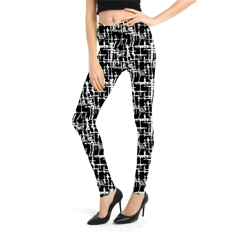 Leggings sportivi elastici a nove punti con stampa scozzese a righe alla moda da donna_voghion.com