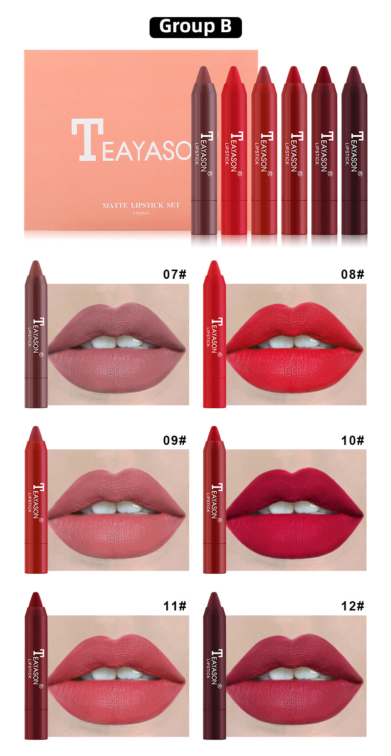 6-Piece Non-Stick Cup Matte Lipstick Pen Set Gift Box - Including Shades Of Nude Mauve And Bold Red_voghion.com