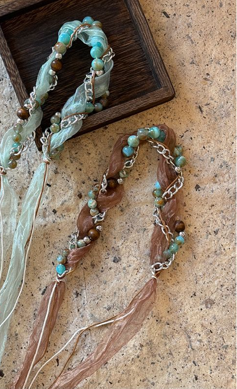 Cintura in maglia marrone con pietra naturale per abito da donna, stile etnico bohémien, catena per la vita, fascia intrecciata, accessori per capelli_voghion.com