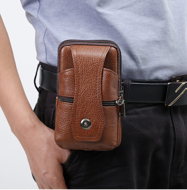 Männer Lieder Taillebeutel Grouss Kapazitéit Gürteltasch Braun Schëllertaschen Crossbody Taschen Multilayer Schnalle Handytasch Hënnertasch_voghion.com