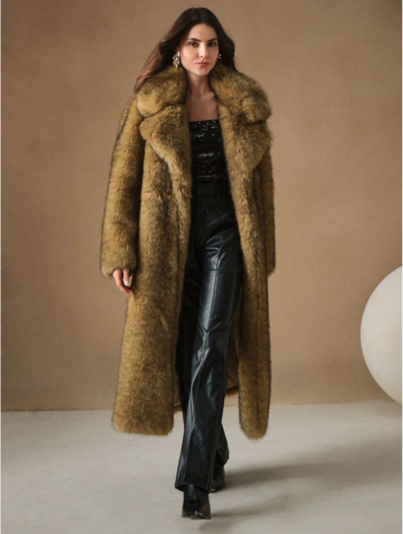 Luxuriöser Wintermantel für Damen, lang, aus Kunstfuchspelz, Parka mit flauschigem Kragen, warme, elegante Oberbekleidung für kaltes Wetter_voghion.com