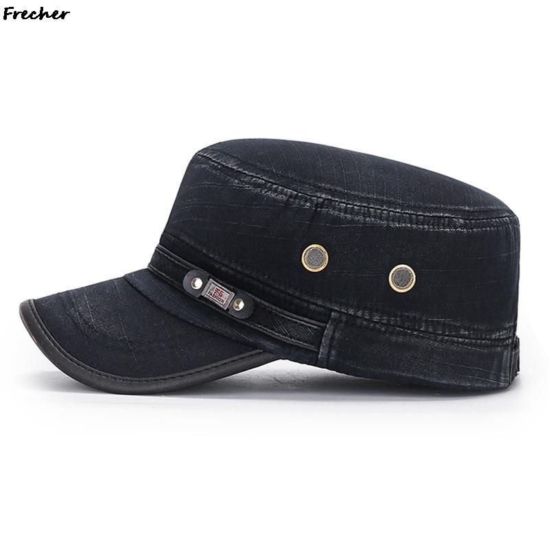 Fashion Vintage Jeans Military Cap Men Flat Top Cadet Army Caps Hunting Combat Tactical Visors Hat Comfortable Breathable Denim_voghion.com