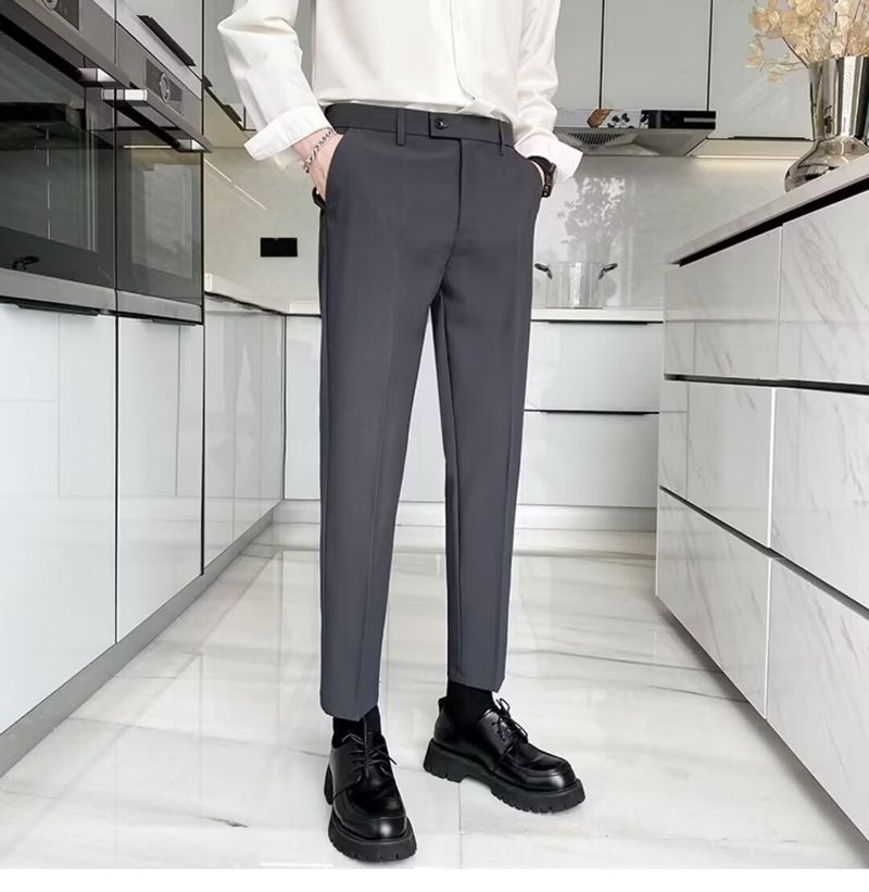 Herrenbekleidung Herren Slim Fit Anzughose für Business Casual - Gerader Schnitt, knitterfrei & leichte Polyestermischung - Schwarz, Dunkelgrau_voghion.com