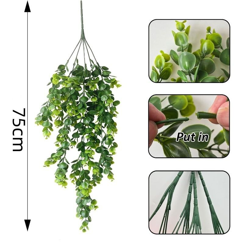 Arredamento per la casa, pianta artificiale in rattan di eucalipto con 69 maglie, pianta verde artificiale da appendere alla parete, decorazione per esterni._voghion.com
