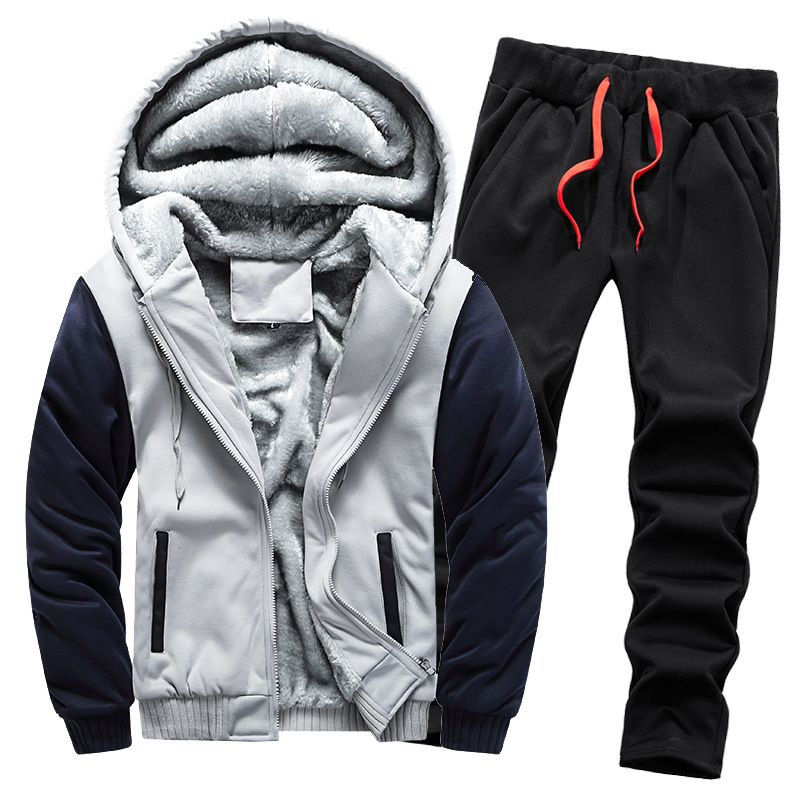 Completo felpa foderato in pile da uomo, cardigan invernale spesso e caldo, completo sportivo mimetico in due pezzi D6002_voghion.com
