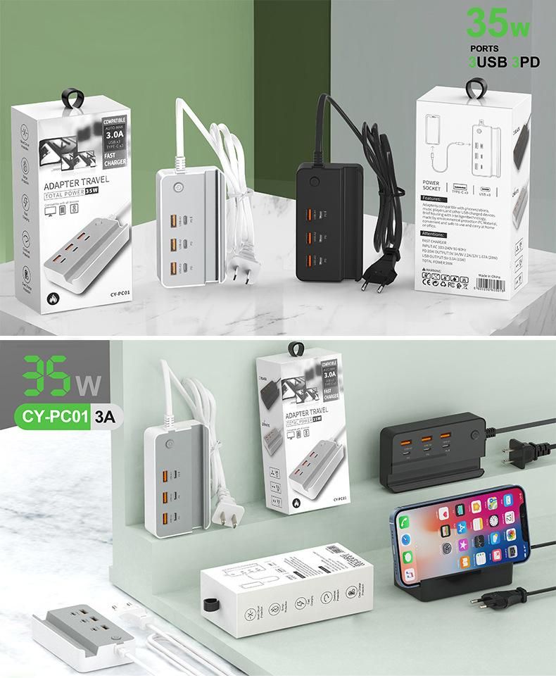 Il caricabatterie rapido multiporta USB intelligente da 35 W è adatto per il supporto per cellulare Apple Huawei Type-c e per il caricabatterie a 6 porte._voghion.com