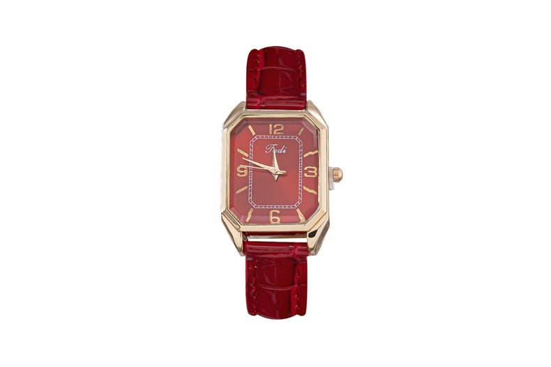 Fashionable square digital with women's leather strap and quartz watch_voghion.com