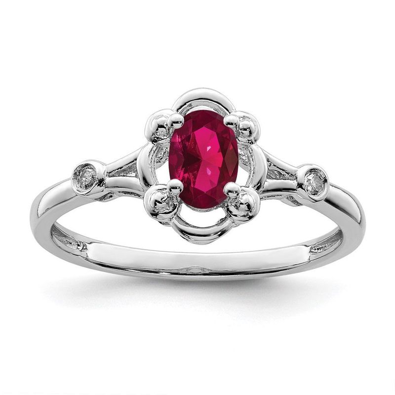 Sterling Silver Rhodium-plated Created Ruby & Diam. Ring_voghion.com