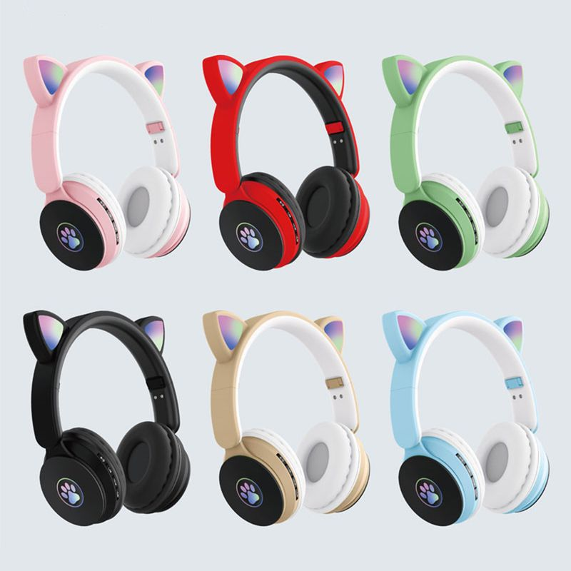ST77M Lovely Cat Ear Shape Luminous Bluetooth-compatible 5.0 Headphone Wireless Headset For Mobile Phone_voghion.com