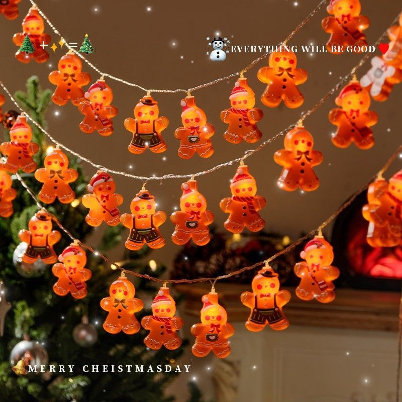 LED String Gingerbread Snowman Christmas Tree Decoration Battery Box USB Atmosphere Festival Lights_voghion.com