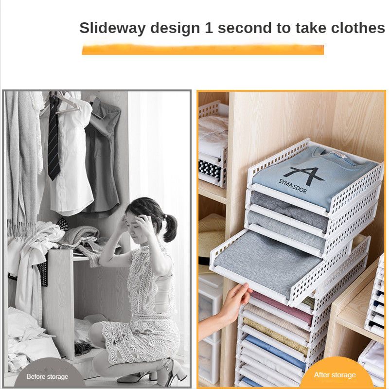 Folding Storage Rack Basket Wardrobe Durable Layered Partition Rack Clothes Underwear Pants Storage Box Drawer Storage Rack_voghion.com