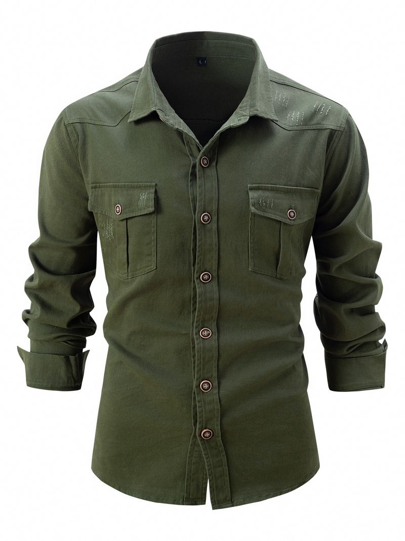 Camicia a maniche lunghe da uomo in cotone elasticizzato lavato, nuova e alla moda, taglia europea_voghion.com