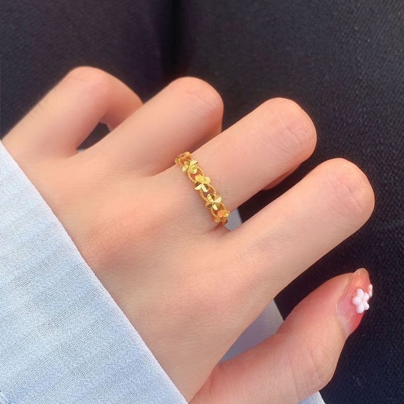 New Niche Vietnamese For Women Fashion Copper Gold-Plated Lucky Clover Ring_voghion.com
